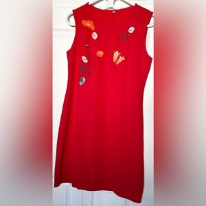 Elegant Red Floral Embroidered Dress